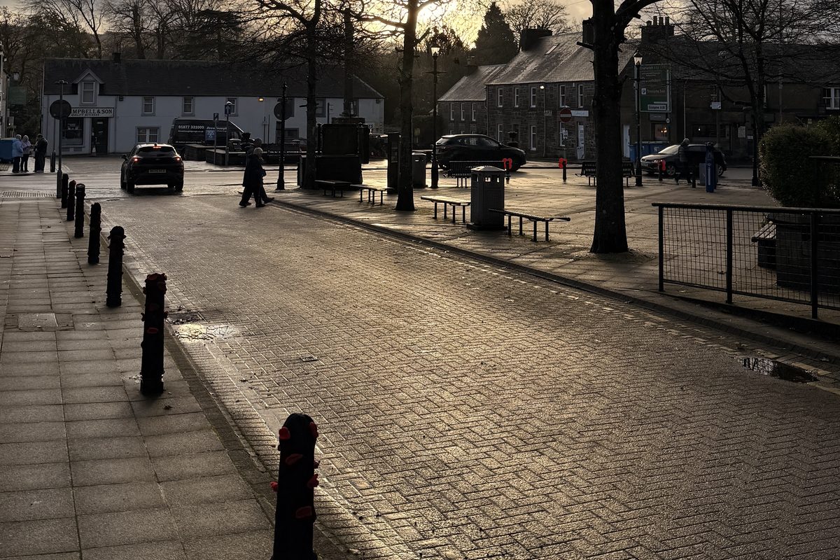 Callander town centre in low winter sun